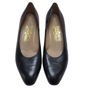 Salvatore Ferragamo Leather Pumps Classic Heel Dark‎ Blue Dress Shoes 8.5 AA